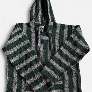 Baja sweater poncho acrylic green grey striped size XL
